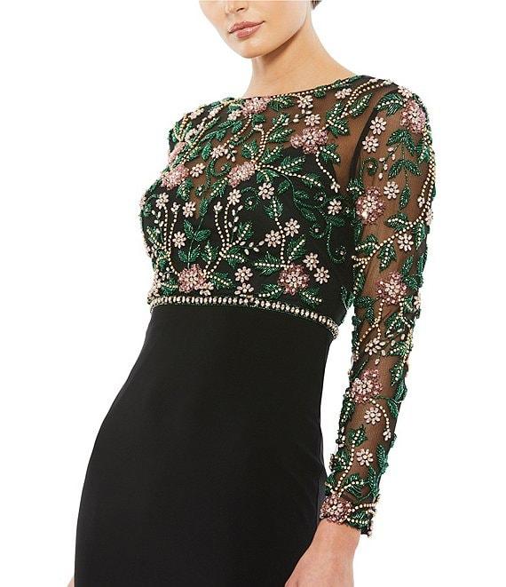 Mac Duggal Sequin Beaded Mesh Boat Neck Long Sleeve Gown Product Image