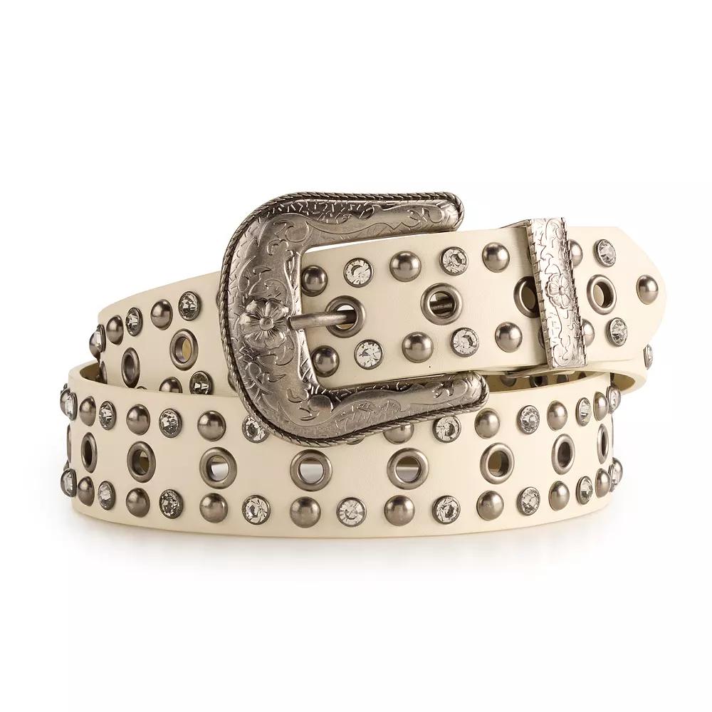 Women's madden girl Multi Stud & Grommet Western Belt, Size: Medium, Ivory Product Image