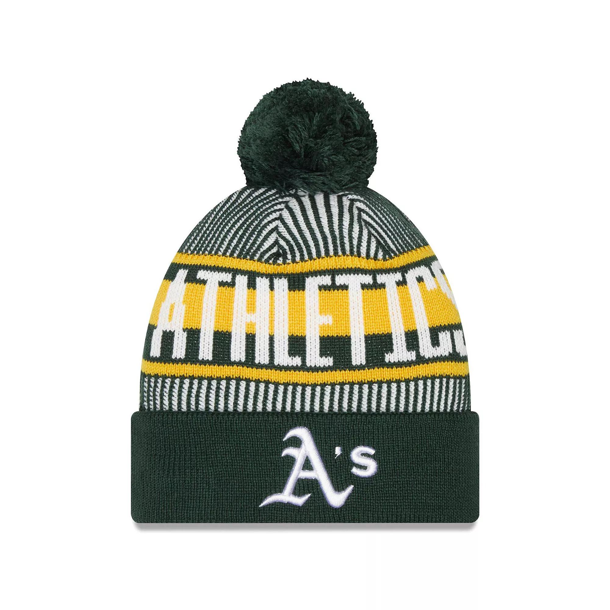 Men's New Era Green Oakland Athletics Striped Cuffed Knit Hat with Pom Product Image