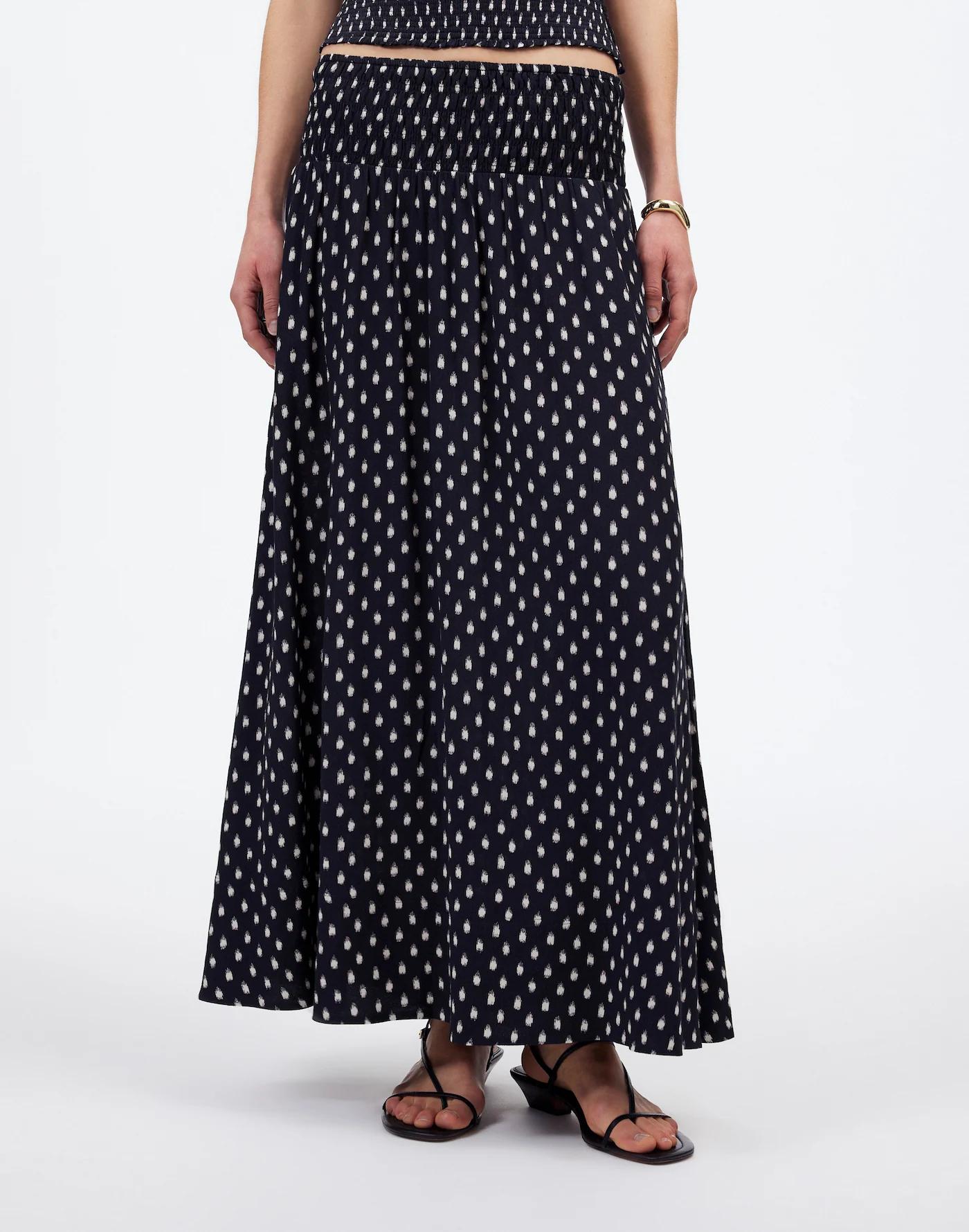 Smocked-Waist Midi Skirt in Shibori Dot Print Product Image