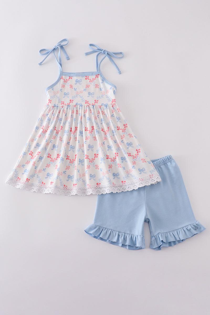 Blue bow lattice print set Product Image