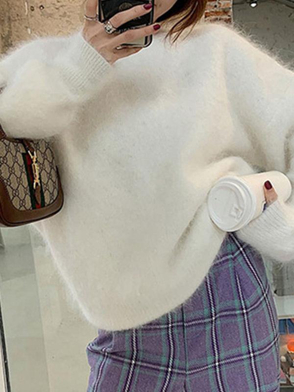 Fuzzy Solid Pullover Sweater Product Image
