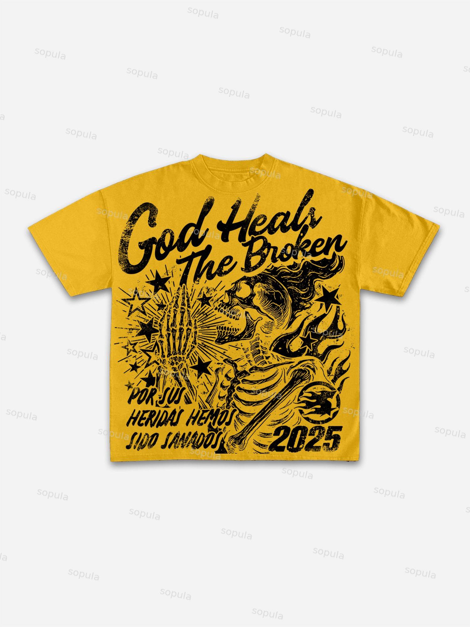 God Heals The Broken Vintage Graphic Casual Cotton T-shirt Product Image