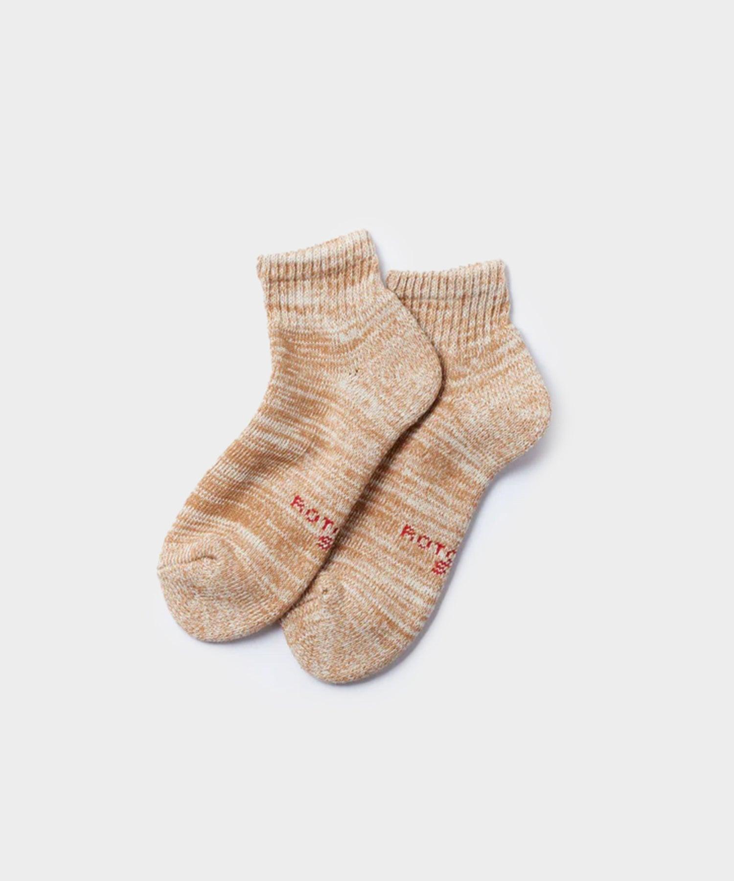 RoToTo Organic Daily 3 Pack Ankle Socks in Brown & Ecru Product Image