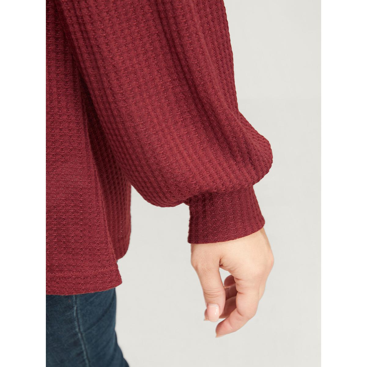 Plus Size Russet Solid Lantern Sleeve Ruffle Hem Textured Blouse Women Elegant Long Sleeve Round Neck Dailywear Blouses BloomChic 22-24/3X Product Image