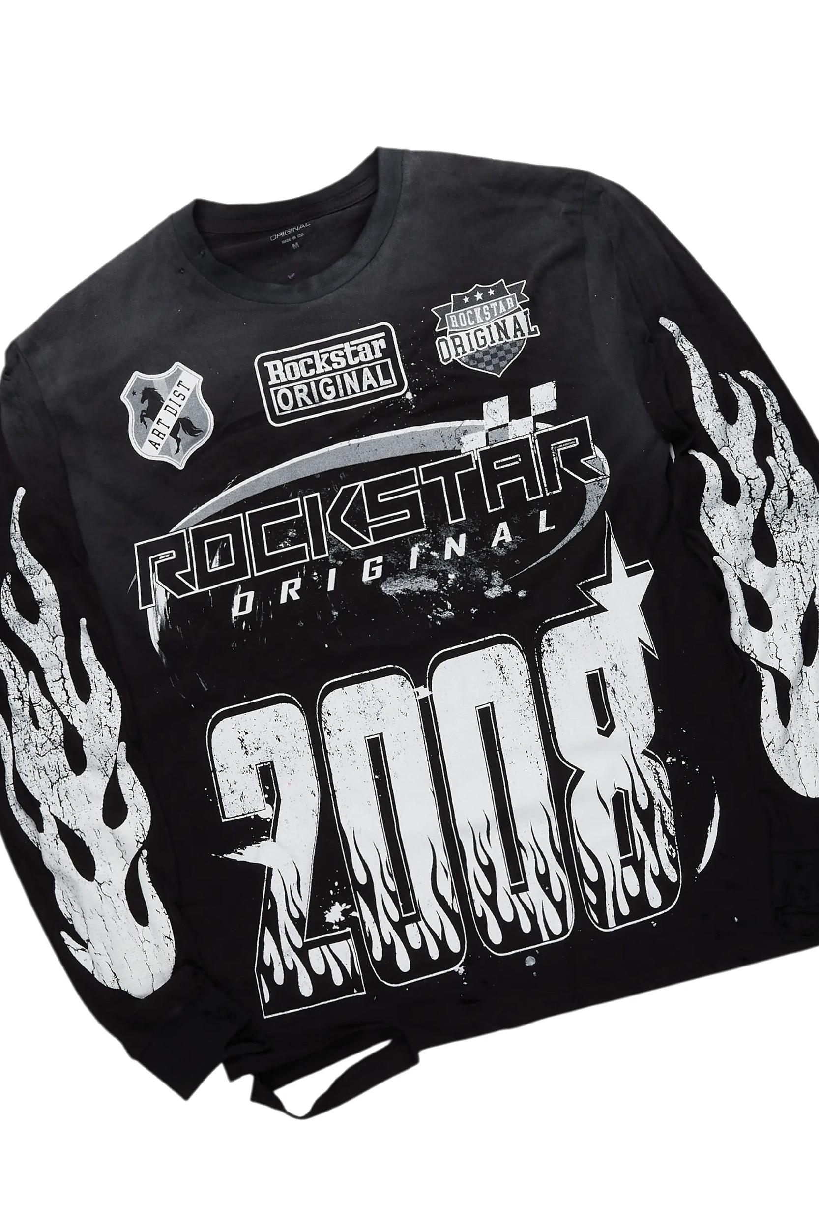 Amos Black Long Sleeve T-Shirt/Patch Baggy Pant Set Male Product Image