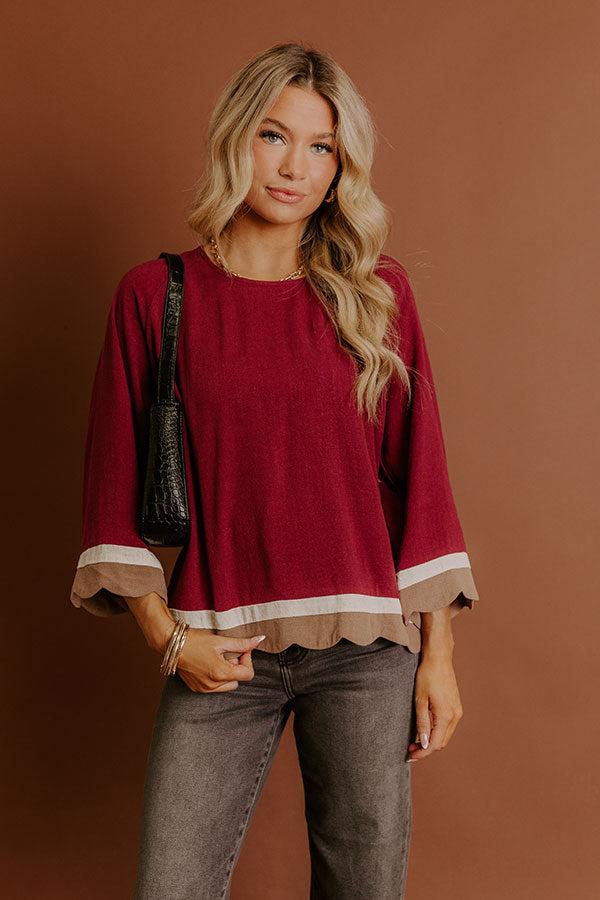 Chic Season Linen-Blend Scalloped Top Product Image