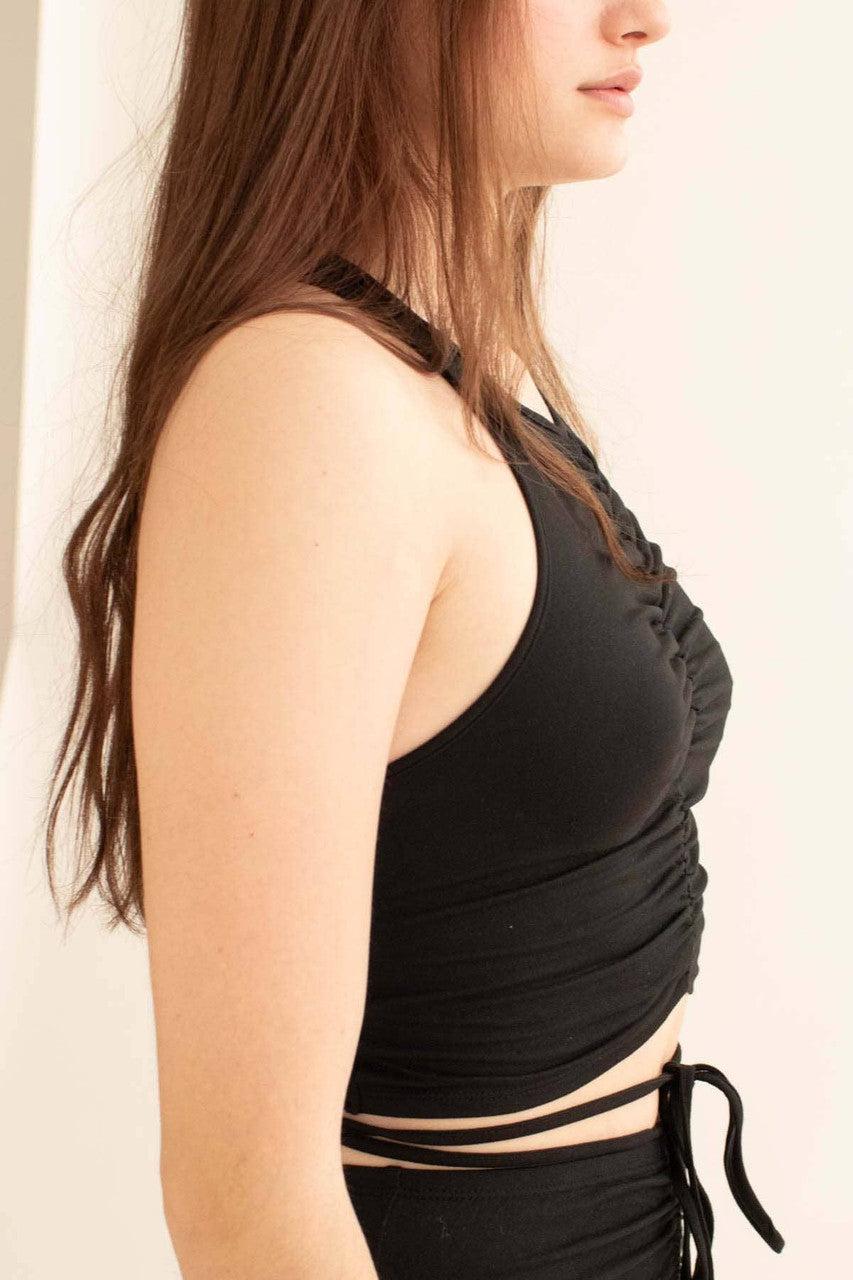 Black Center Ruched Crop Tank Product Image