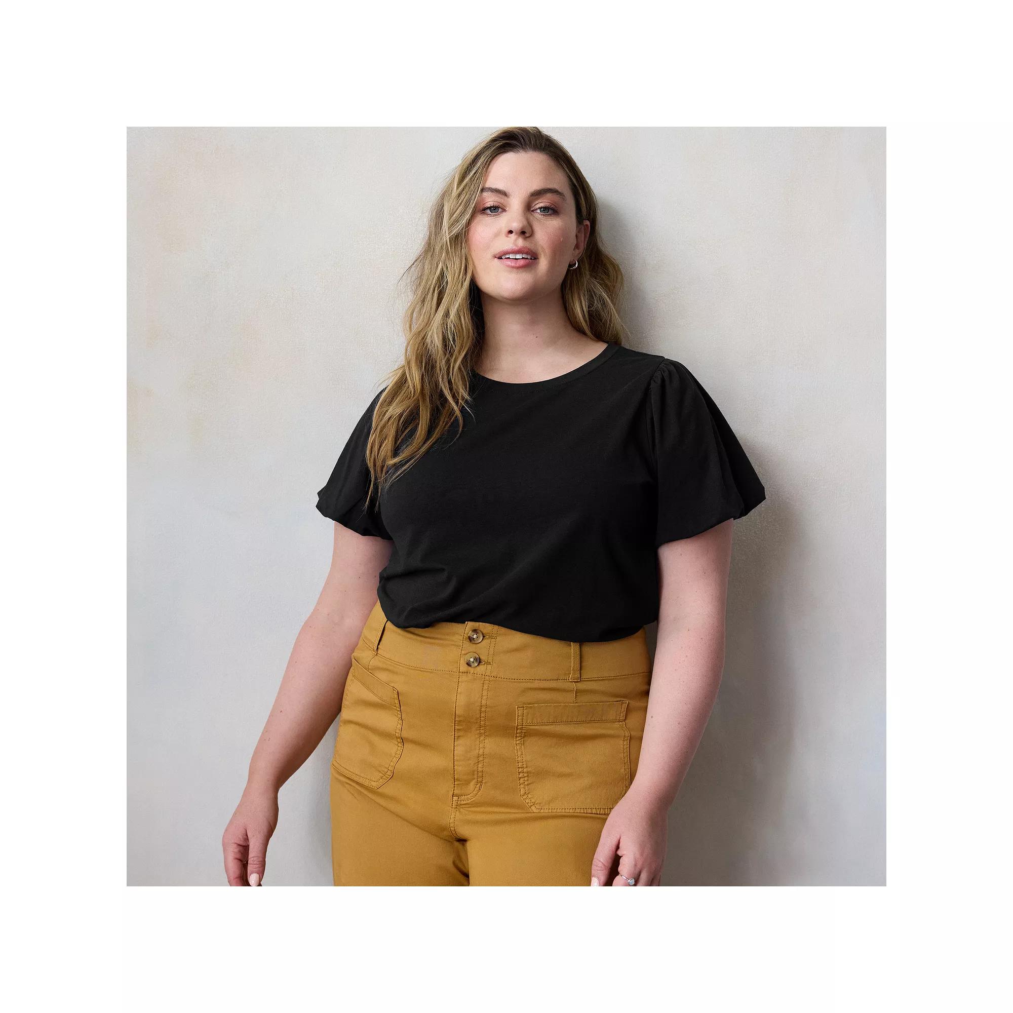 Plus Size LC Lauren Conrad Bubble Sleeve Tee, Women's, Size: 1XL, Blue Water Product Image