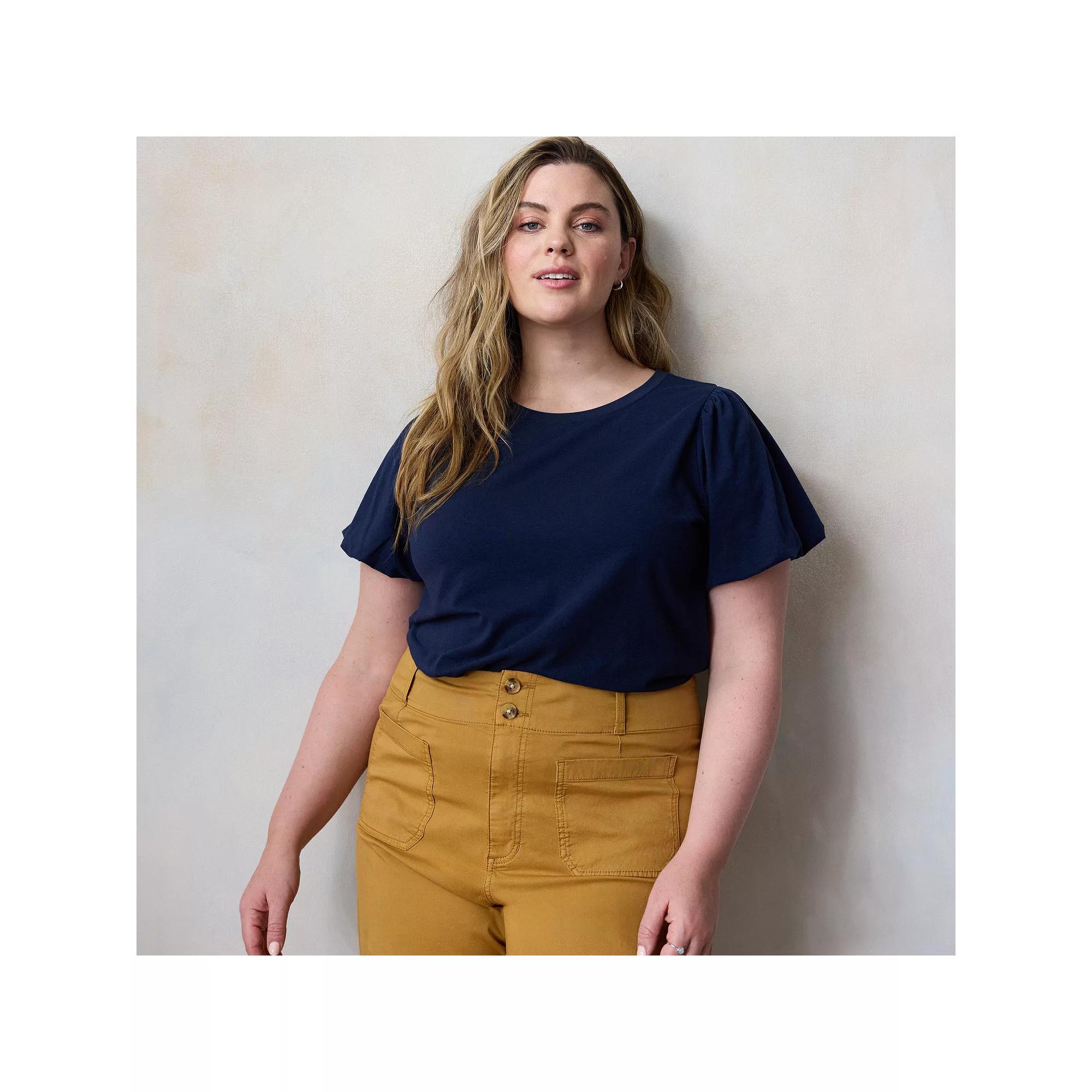 Plus Size LC Lauren Conrad Bubble Sleeve Tee, Women's, Size: 1XL, Blue Water Product Image