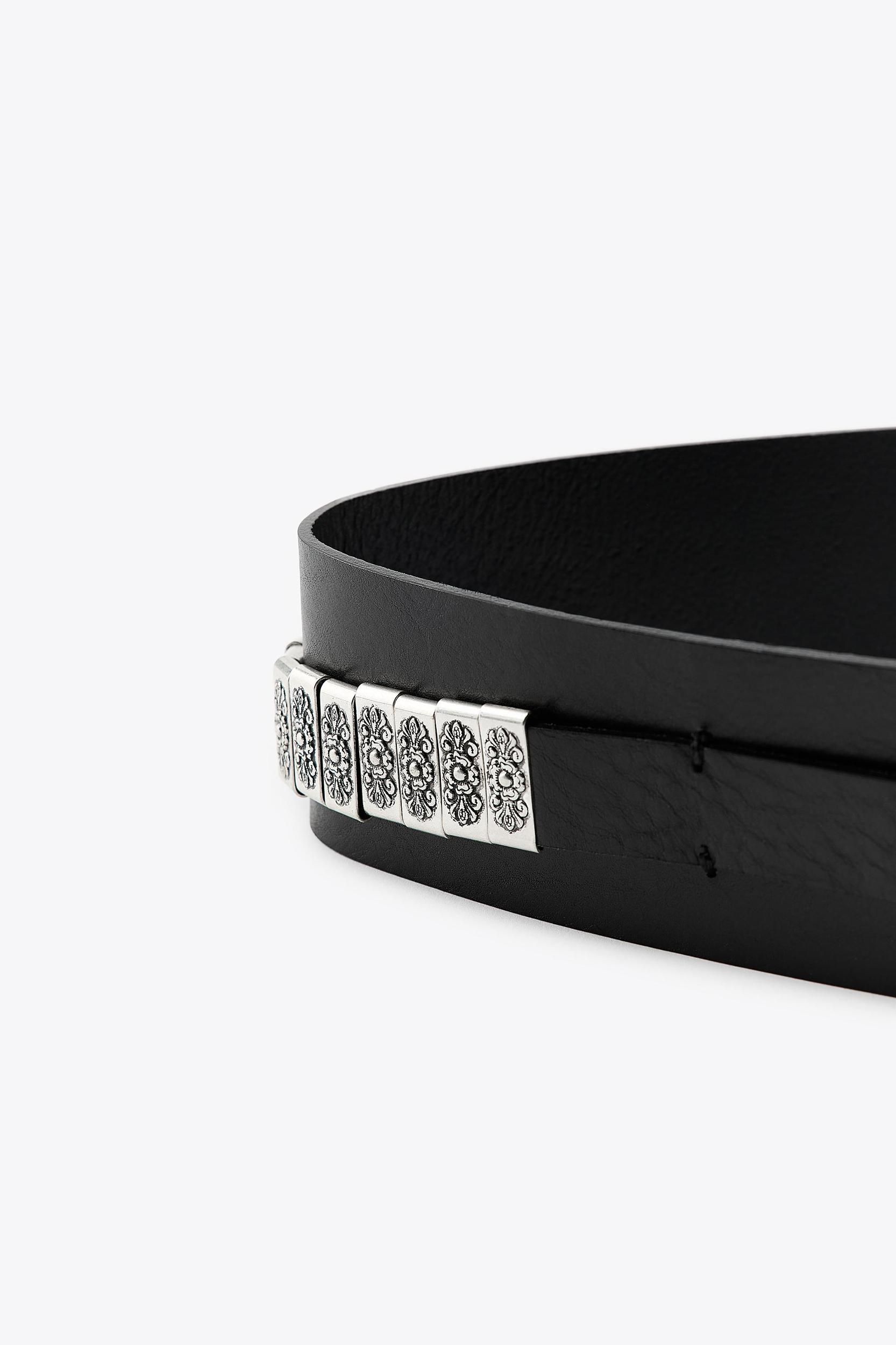 LEATHER BELT WITH METAL PIECES Product Image