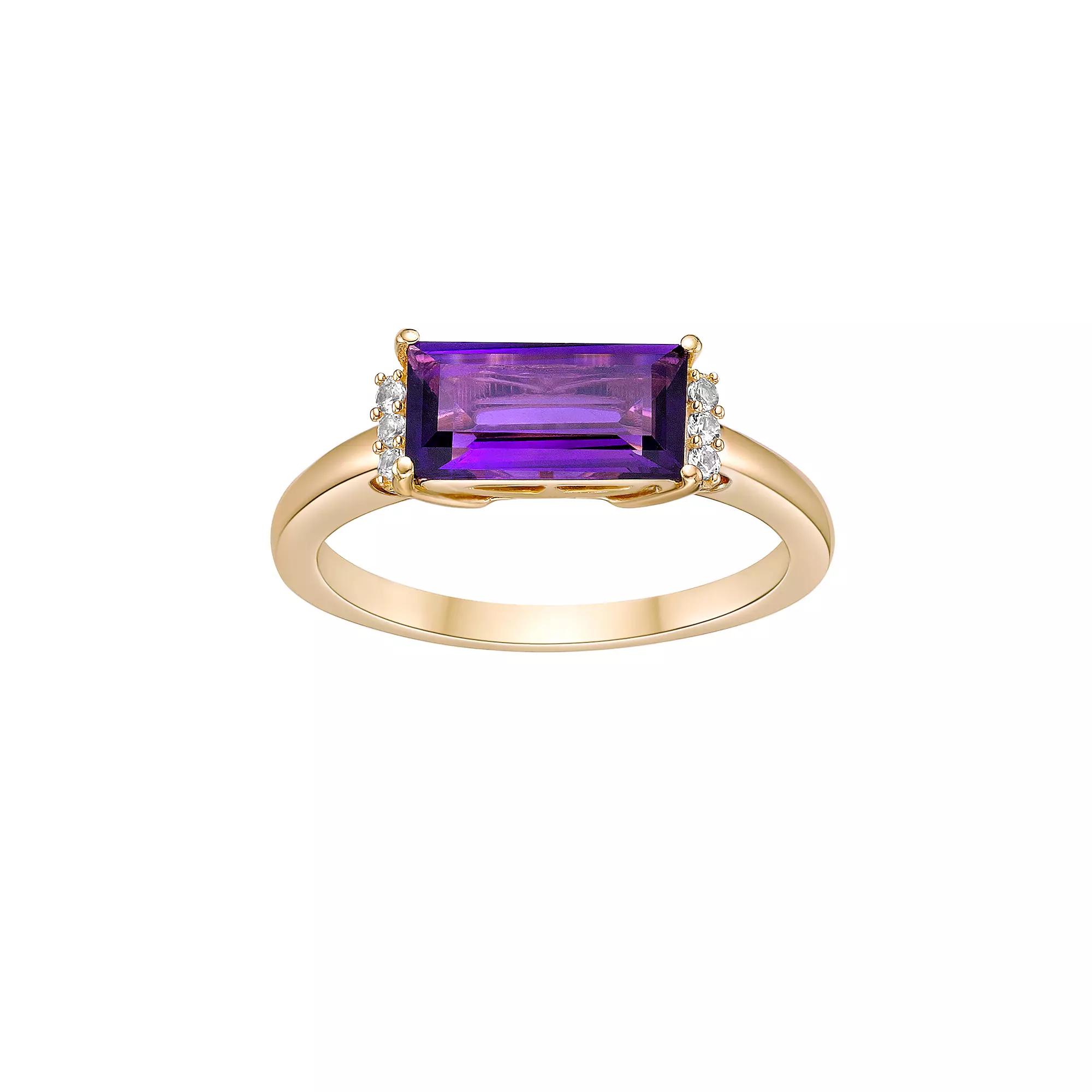 Gemminded 18k Gold Over Sterling Silver Amethyst & Lab-Created White Sapphire Ring, Women's, Size: 7, Gold Tone Product Image