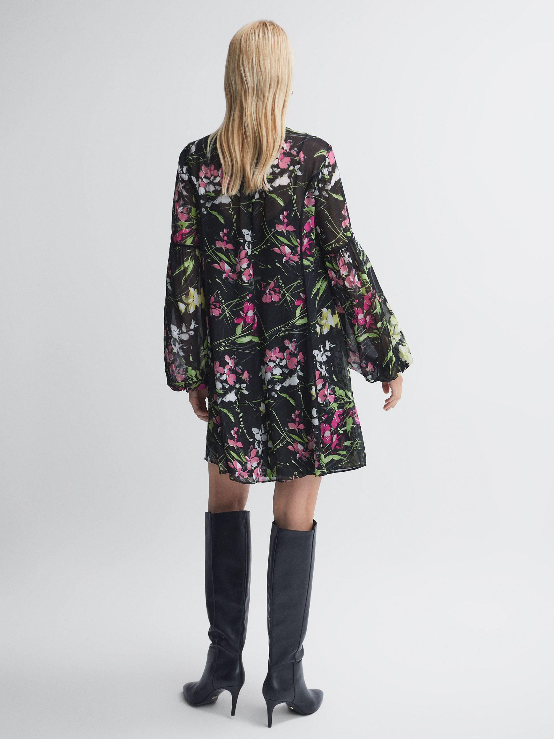 Florere Sheer Floral Mini Dress in Black Product Image