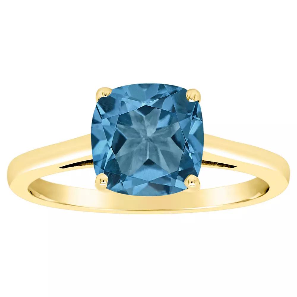 Alyson Layne 14k Gold Cushion London Blue Topaz Solitaire Ring, Women's, Size: 5 Product Image