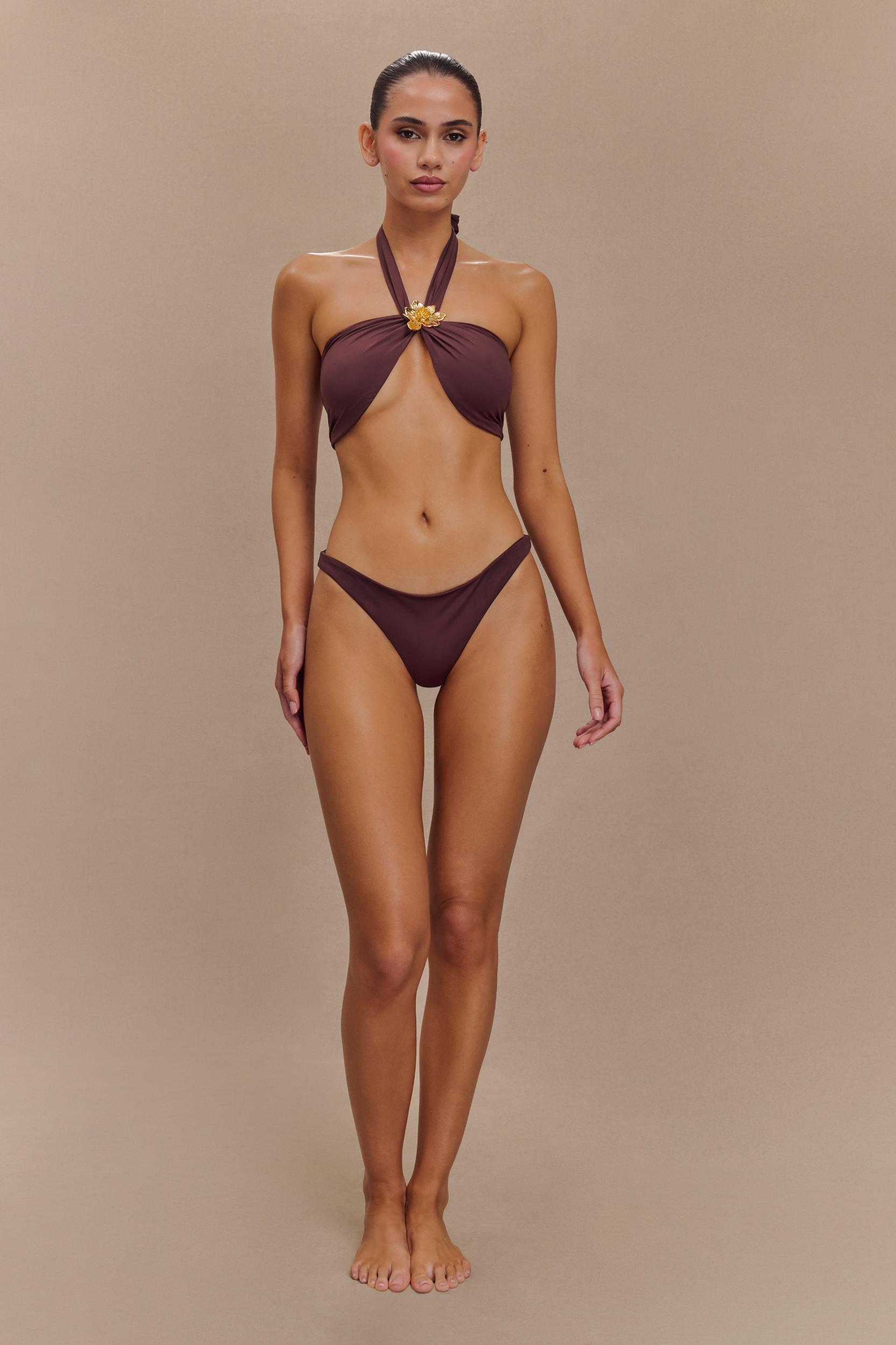 Carissa Floral Hardware Halter Bikini Top - Chocolate Product Image