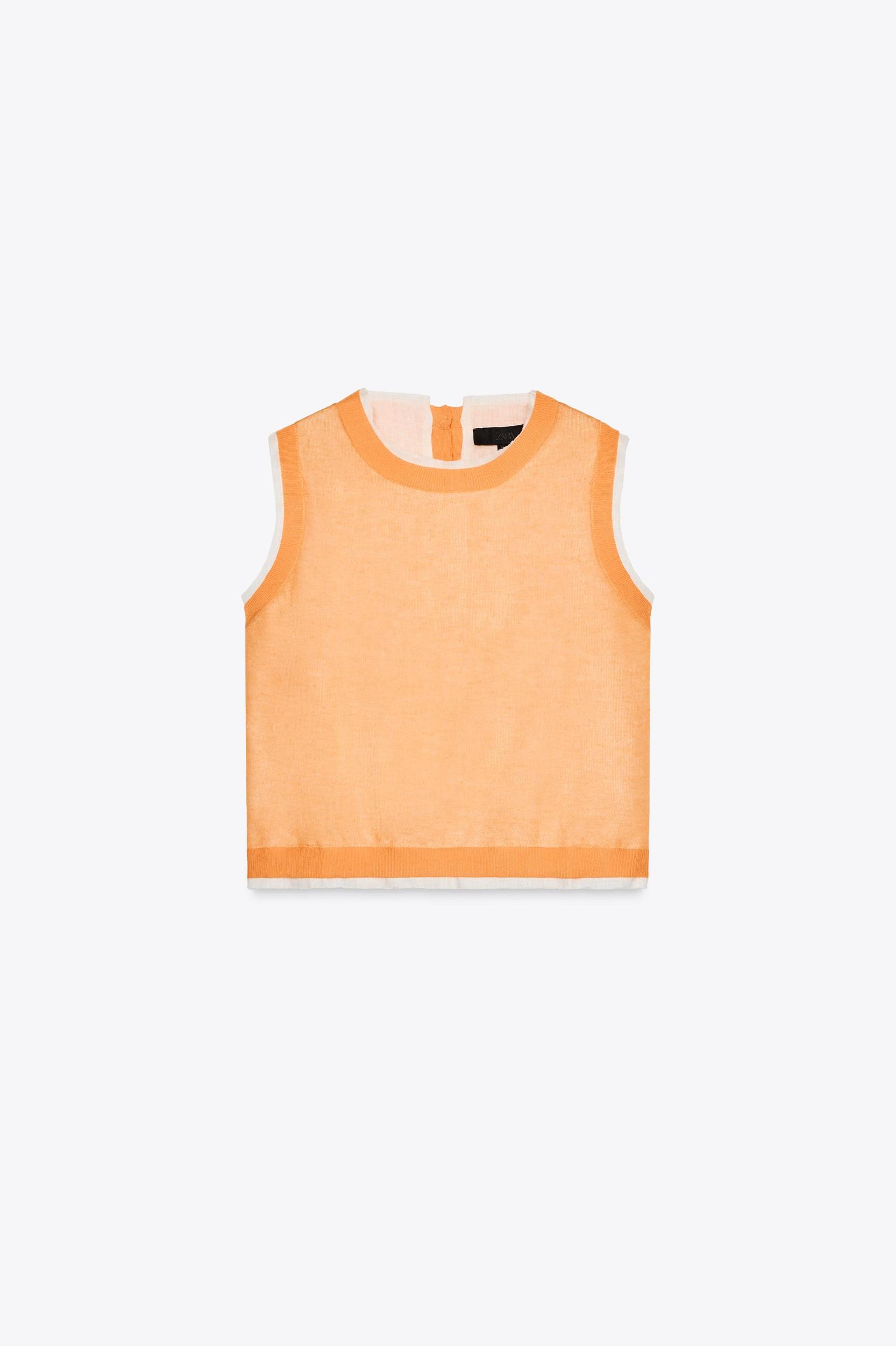 DOUBLE LAYER KNIT LINEN BLEND TOP Product Image