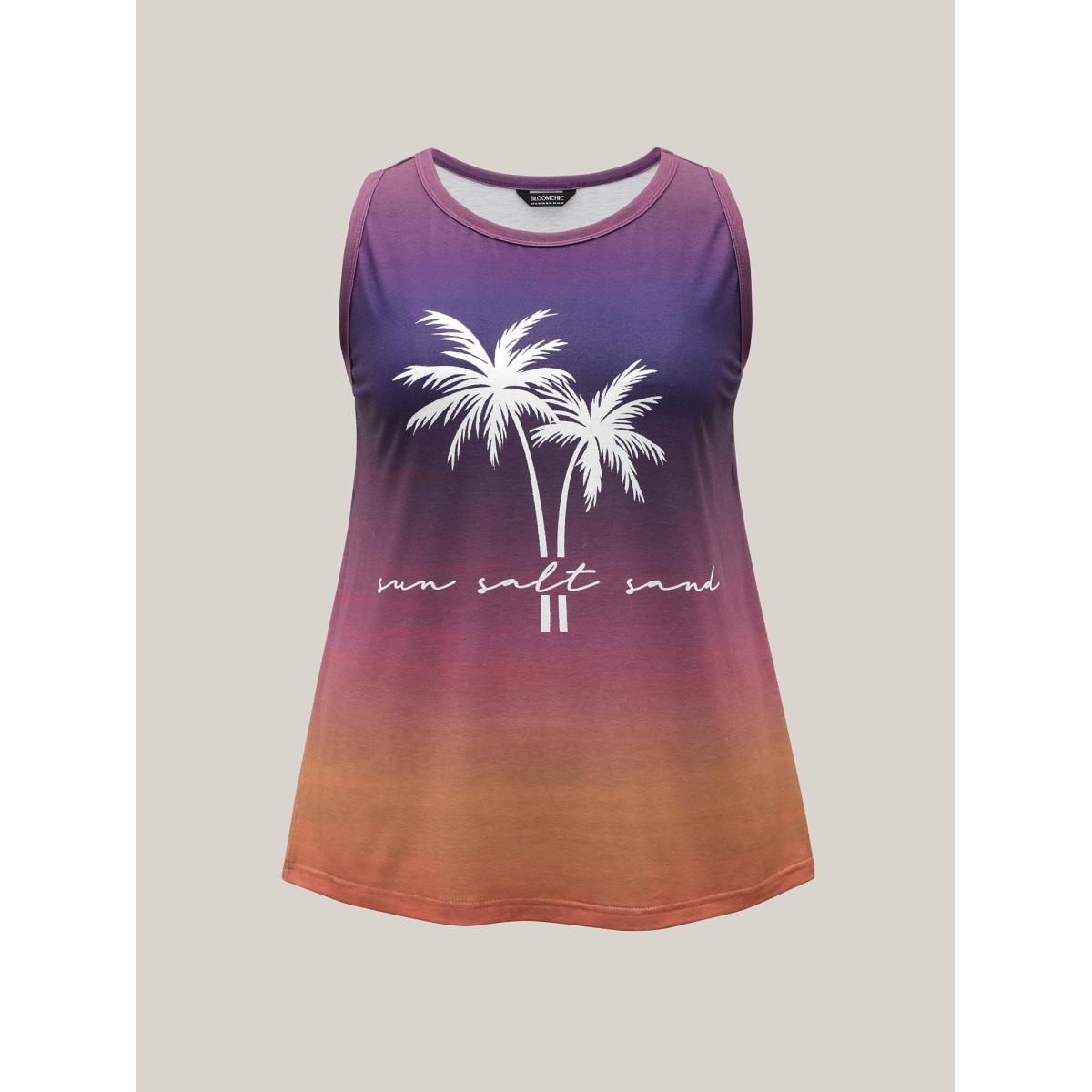 Plus Size Tropical Print Round Neck Gradient Vest Women Multicolor Casual Contrast Round Neck Everyday Tank Tops Camis BloomChic 12/L Product Image