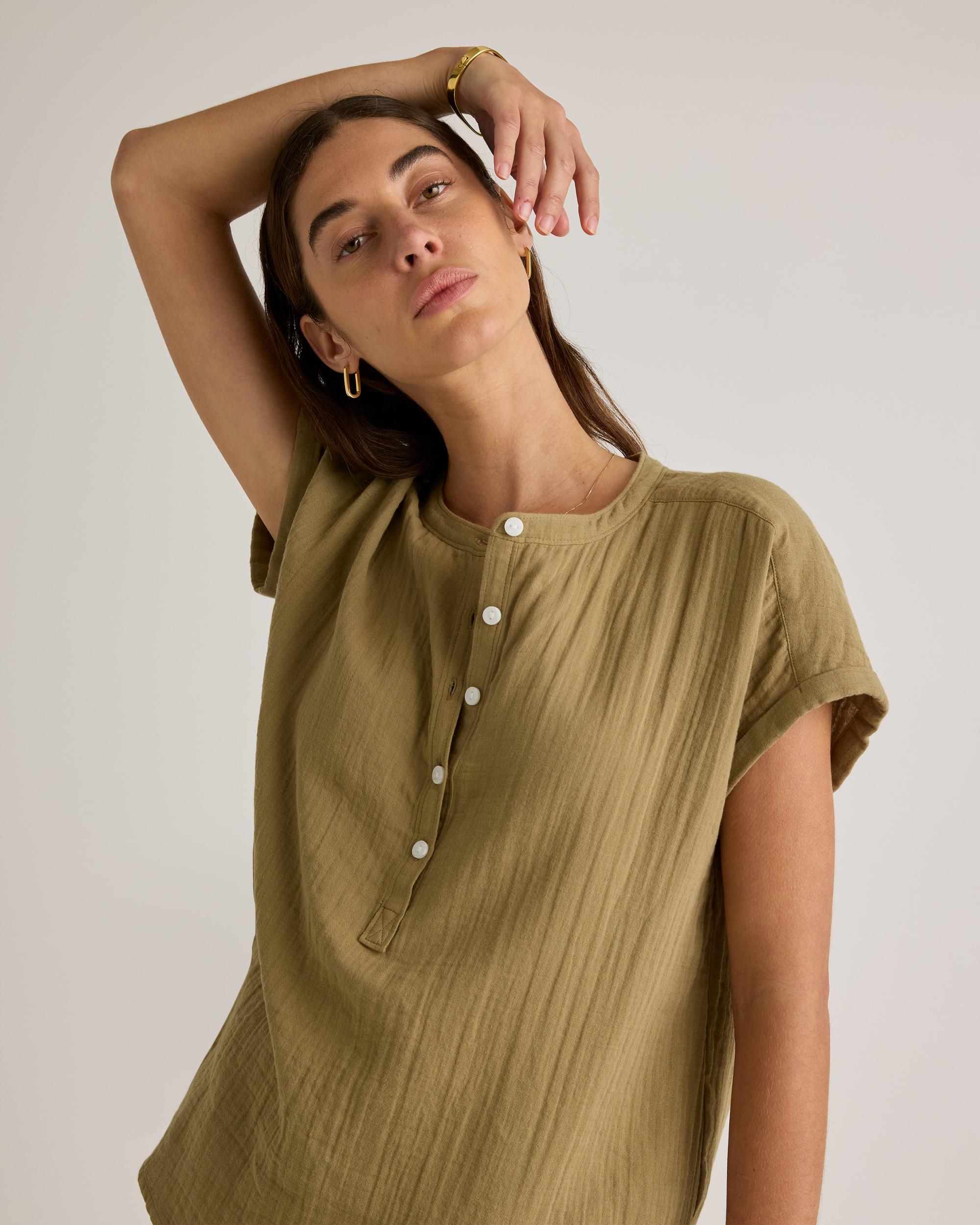 Quince | Women's Gauze Roll Sleeve Shirt Size XS, Organic Cotton Product Image