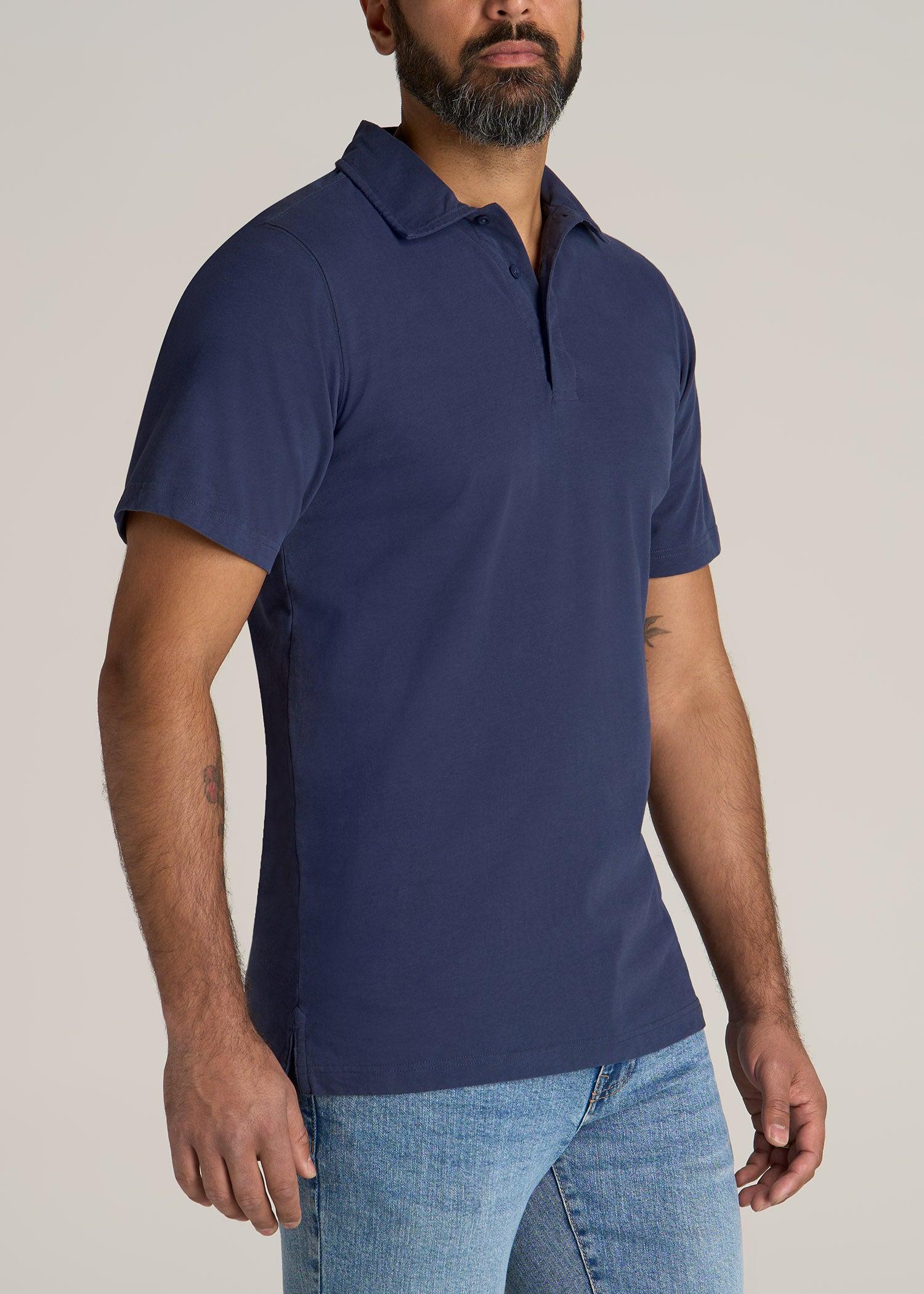 LJ&S Ultra Soft Short Sleeve Cotton Polo for Tall Men in Vintage Midnight Navy Male Product Image