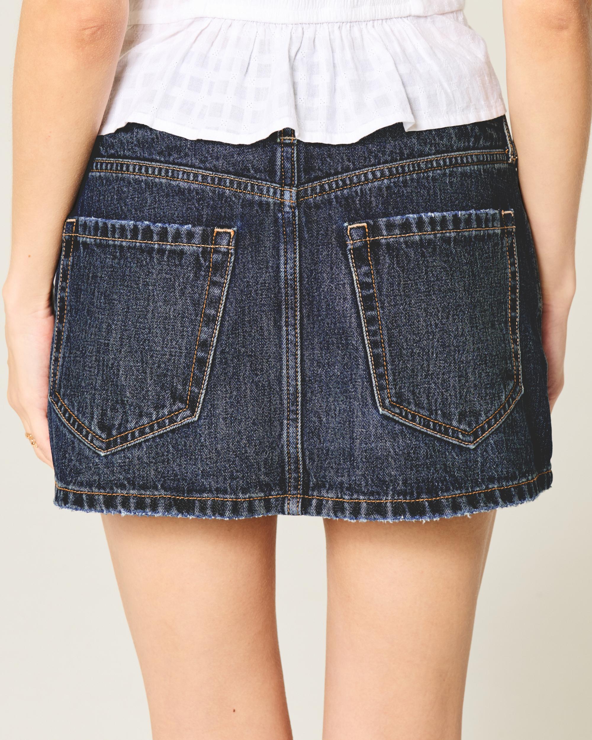 Low-Rise Medium Wash Star Applique Denim Mini Skort Product Image