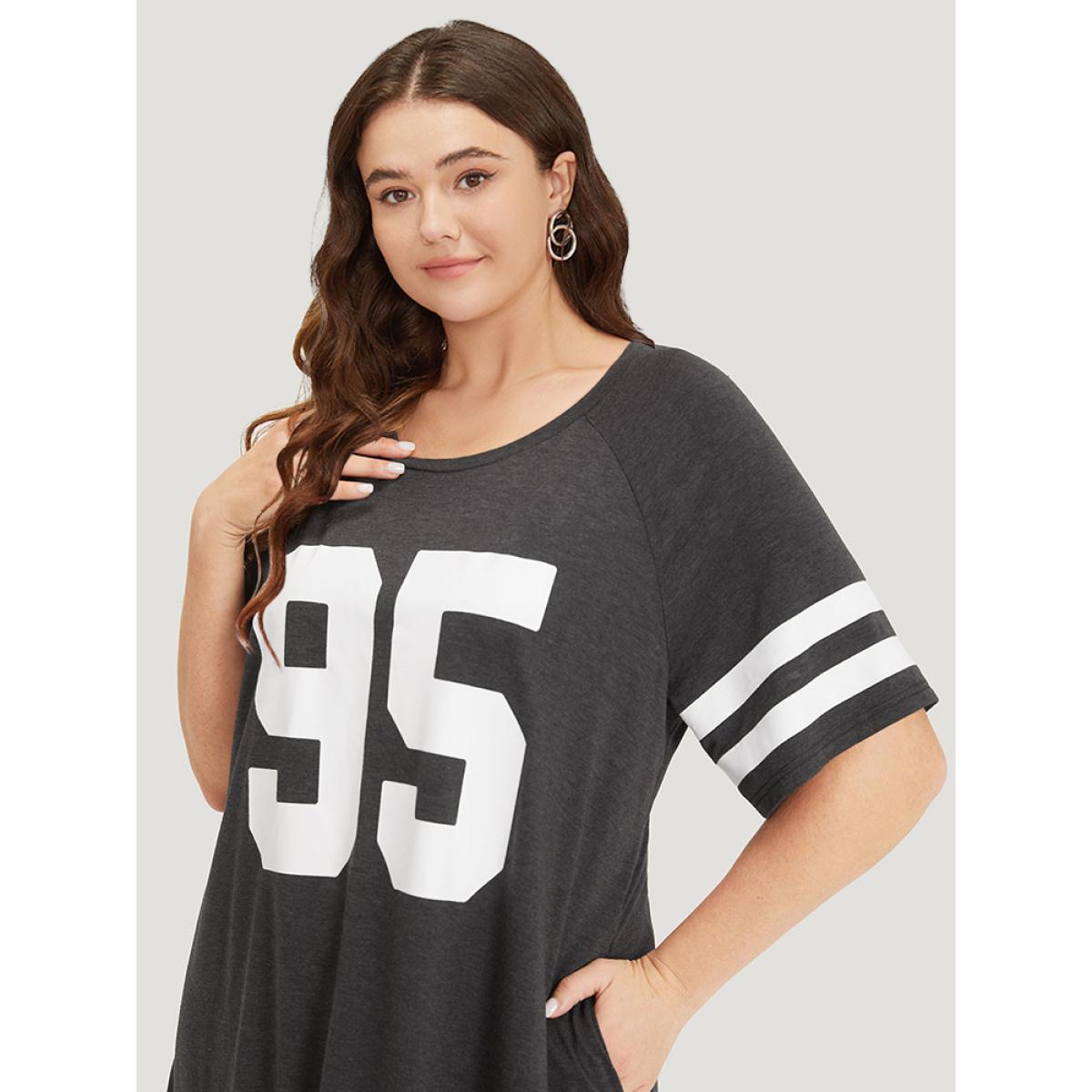 Plus Size Number Print Pocket Curved Hem Dress DimGray Women Casual Plain Curvy Midi Dress BloomChic 26/4X Product Image