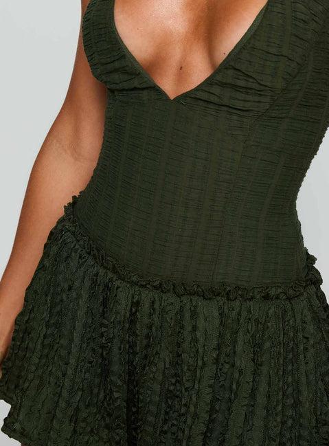 Mixie Halter Playsuit Olive Green Product Image