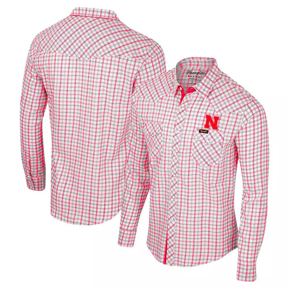 Men's Colosseum x Wrangler White Ohio State Buckeyes Plaid Window Pane Long Sleeve Full-Snap Shirt, Size: XXL Product Image