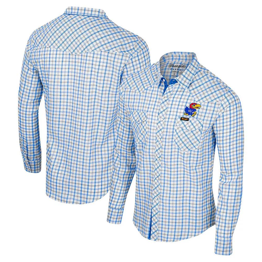 Men's Colosseum x Wrangler White Kansas Jayhawks Plaid Window Pane Long Sleeve Full-Snap Shirt, Size: Medium Product Image