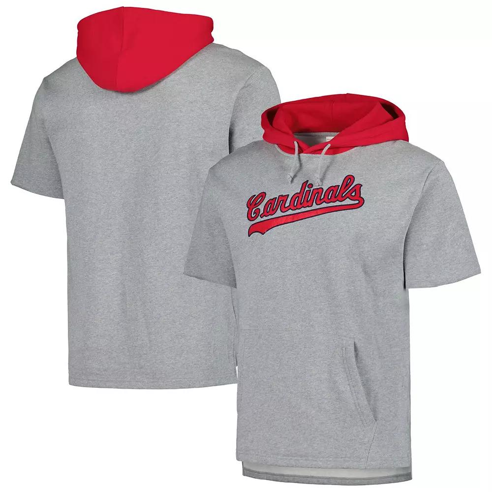 Men's Mitchell & Ness Heather Gray St. Louis Cardinals Postgame Short Sleeve Pullover Hoodie, Size: 2XL, Grey Product Image