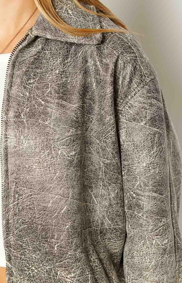 Abbi PU Distressed Black Bomber Jacket Product Image