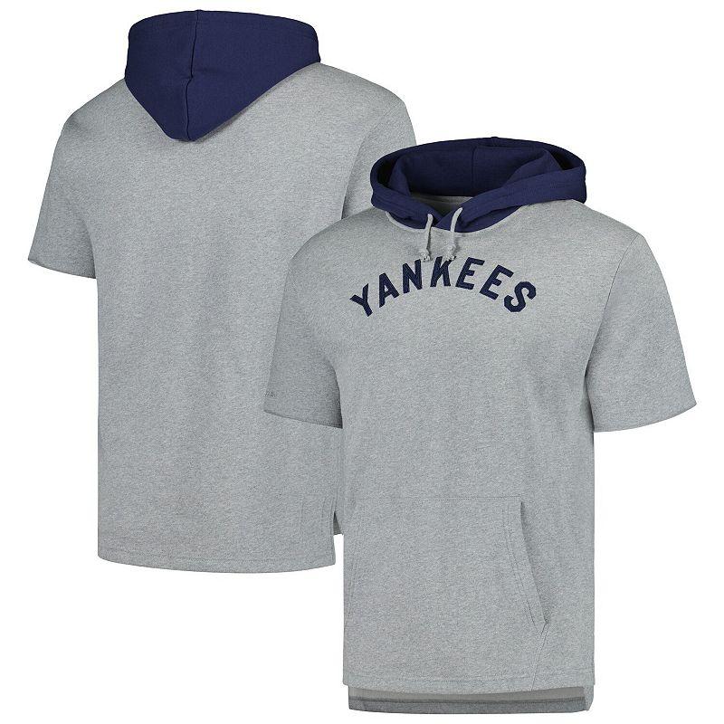 Men's Mitchell & Ness Heather Gray New York Yankees Postgame Short Sleeve Pullover Hoodie, Size: Large, Grey Product Image
