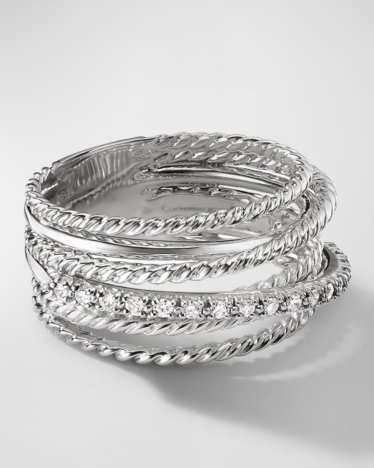 Crossover Ring with Pav Diamonds and Silver, 12mm Product Image