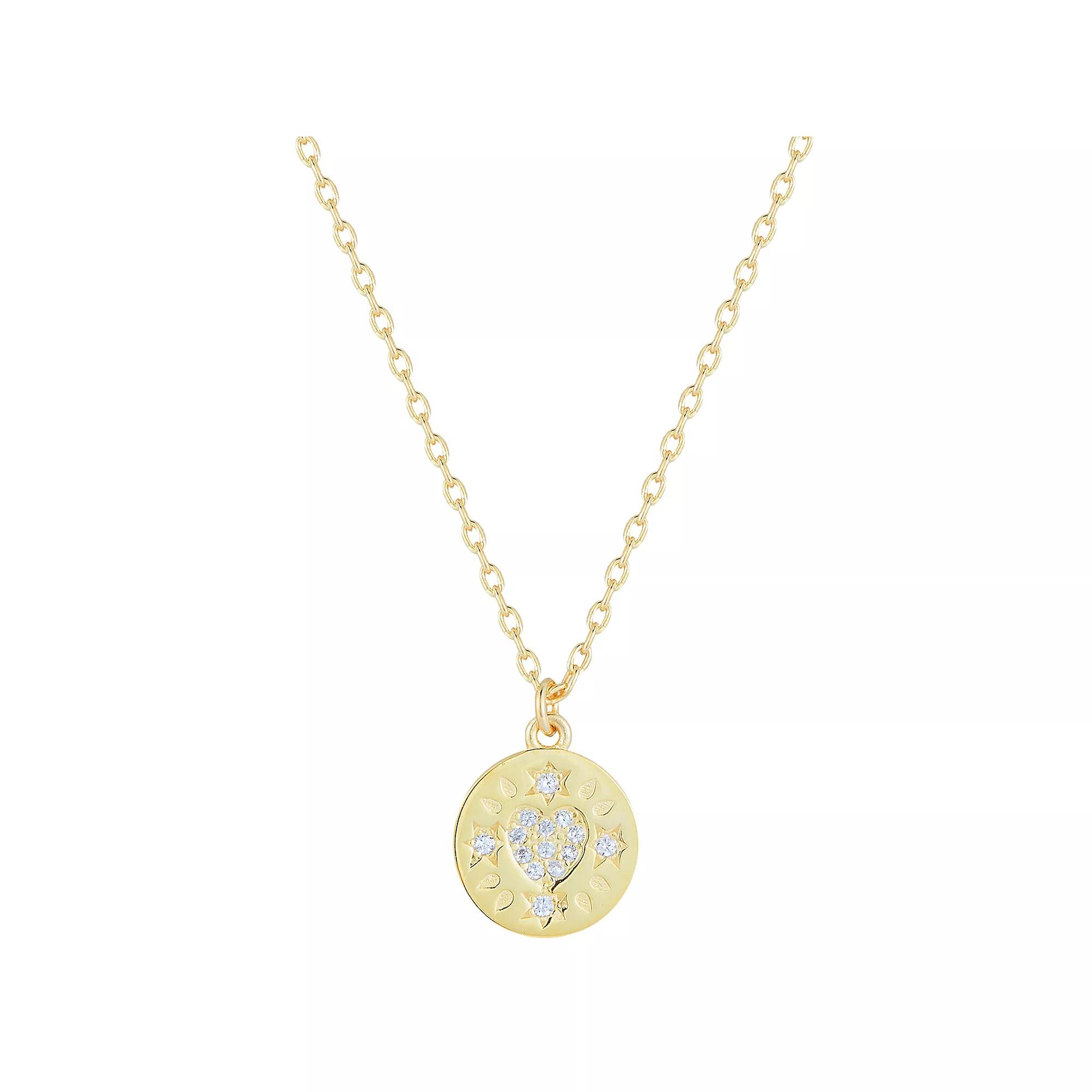 Sunkissed Sterling 14k Gold over Silver CZ Heart Medallion Necklace, Women's, Size: 17", Gold Tone Product Image