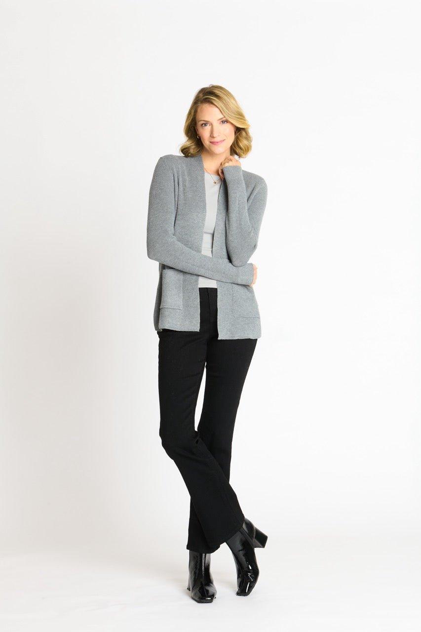 Waffle Stitch Cardigan Sweater with Pocket, Medium Grey Heather Product Image