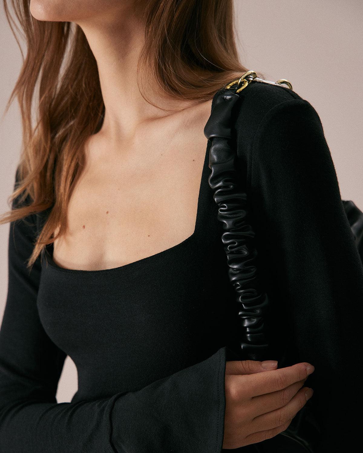 The Black Square Neck Slit Flare Sleeve Tee Product Image