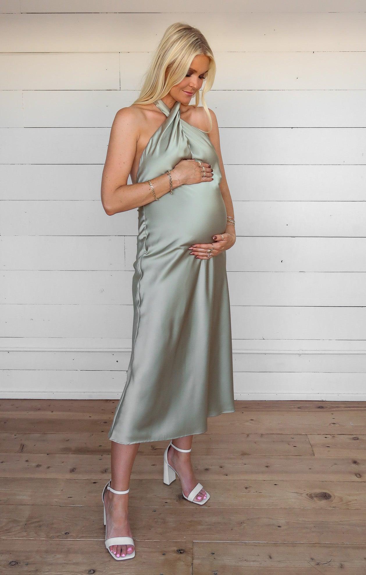 Jasmine Halter Midi Dress ~ Moss Green Luxe Satin Product Image