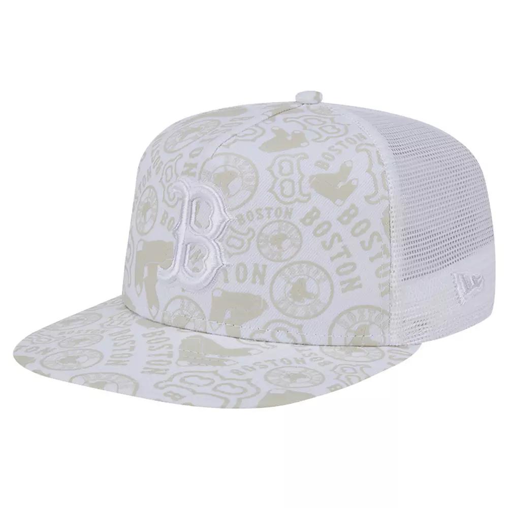 Men's New Era White Boston Red Sox Logo Dunes A-Frame Trucker 9FIFTY Snapback Hat Product Image