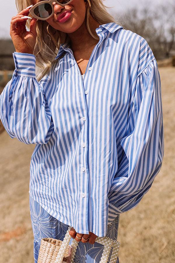 First Class Reservations Stripe Button Up in Blue Product Image