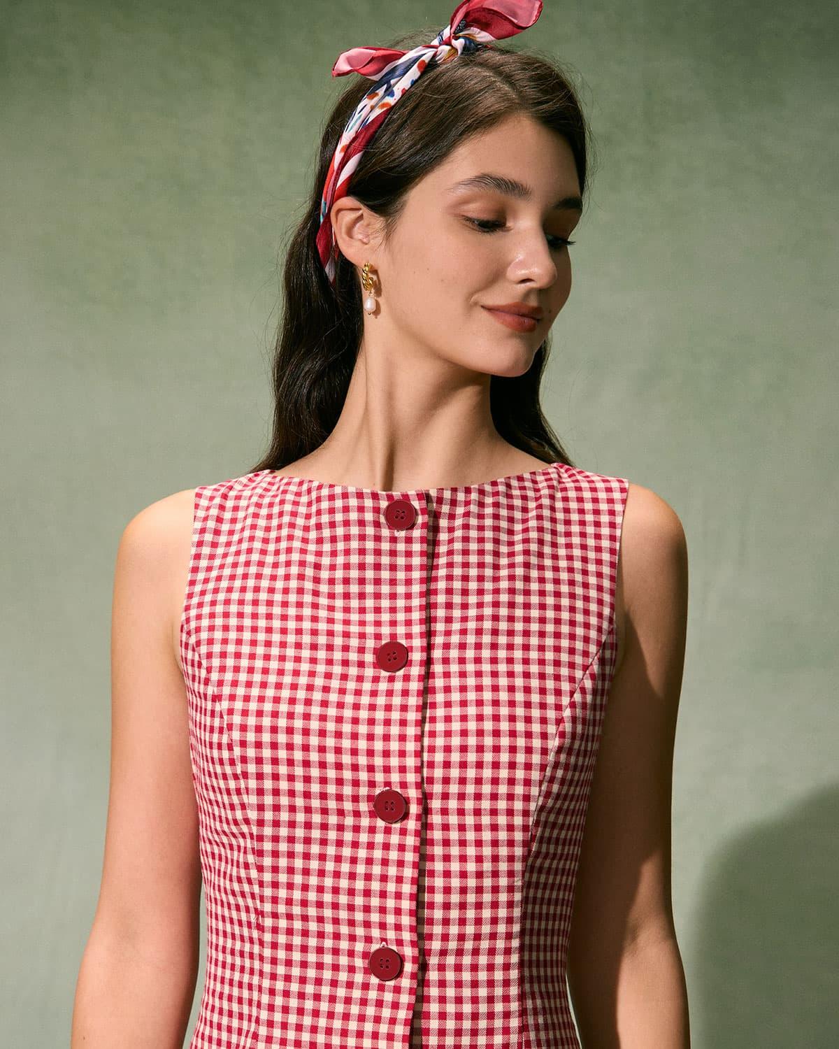 The Red Boat Neck Plaid Mini Dress Product Image