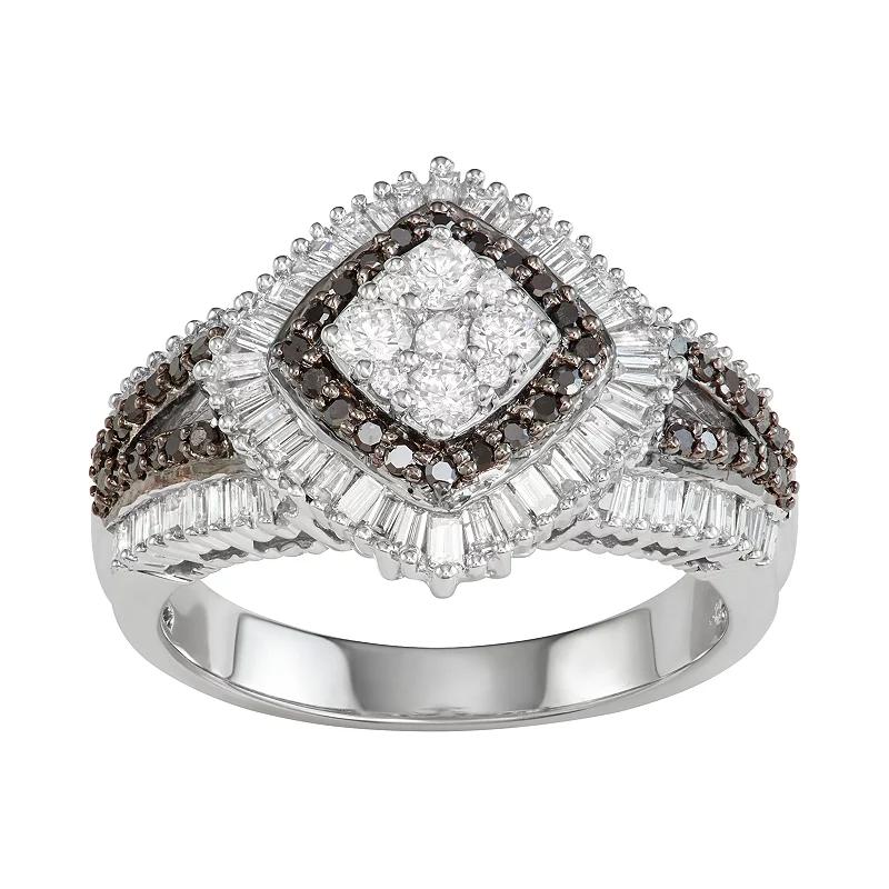 14k White Gold 1 Carat T.W. White & Black Diamond Ring, Women's, Size: 5, 14k Whgold Product Image