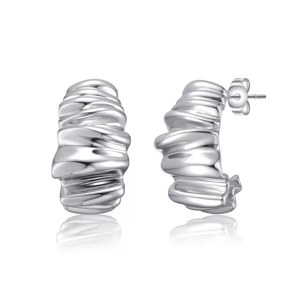 Waffled Wave Chunky Earrings, Womens, Silver Tone Product Image