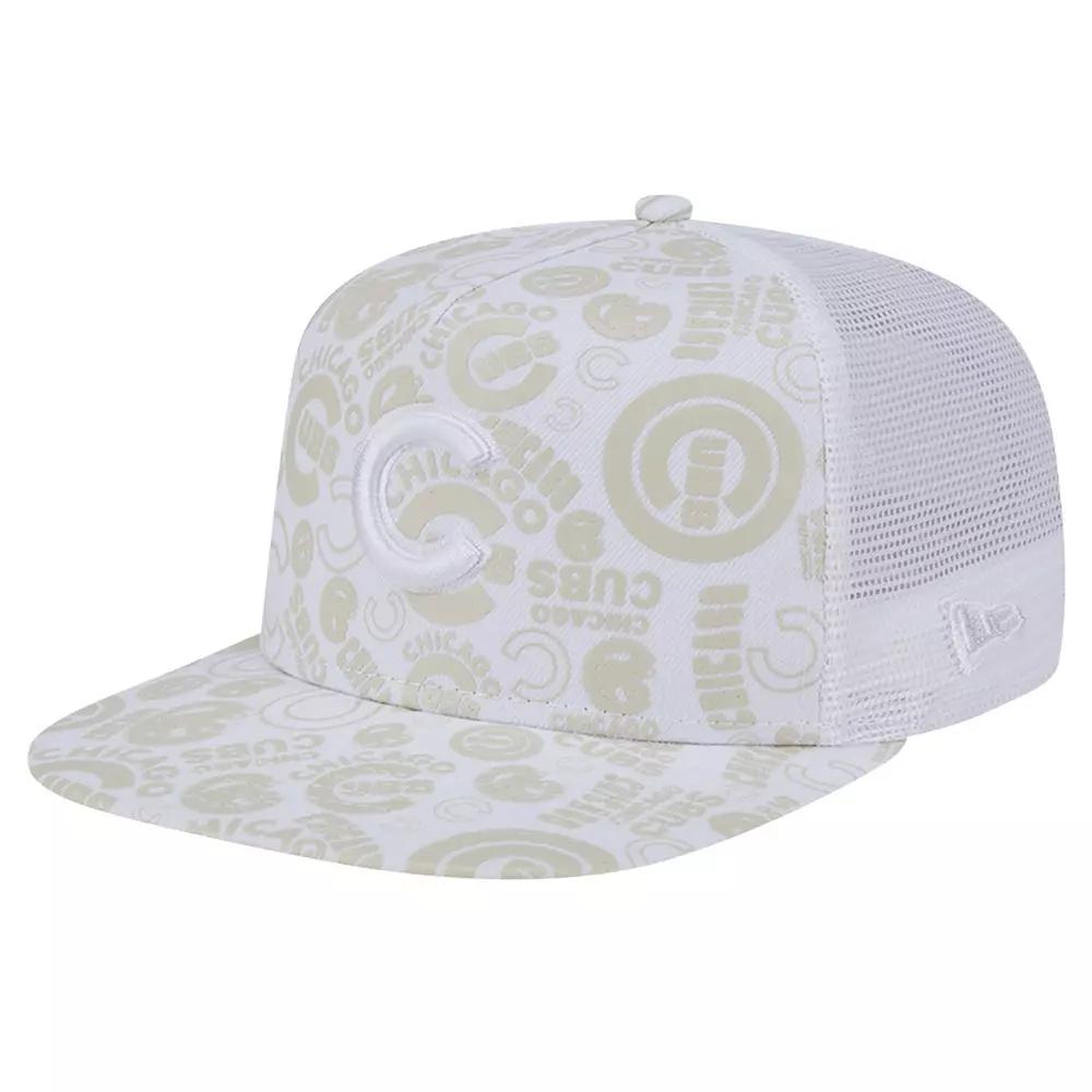 Men's New Era White Chicago Cubs Logo Dunes A-Frame Trucker 9FIFTY Snapback Hat Product Image