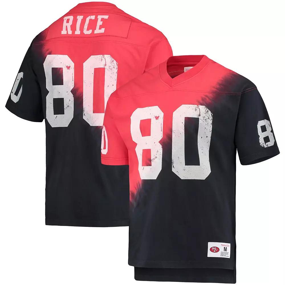 Men's Mitchell & Ness Jerry Rice Black/Red San Francisco 49ers Retired Player Name & Number Diagonal Tie-Dye V-Neck T-Shirt, Size: Medium Product Image