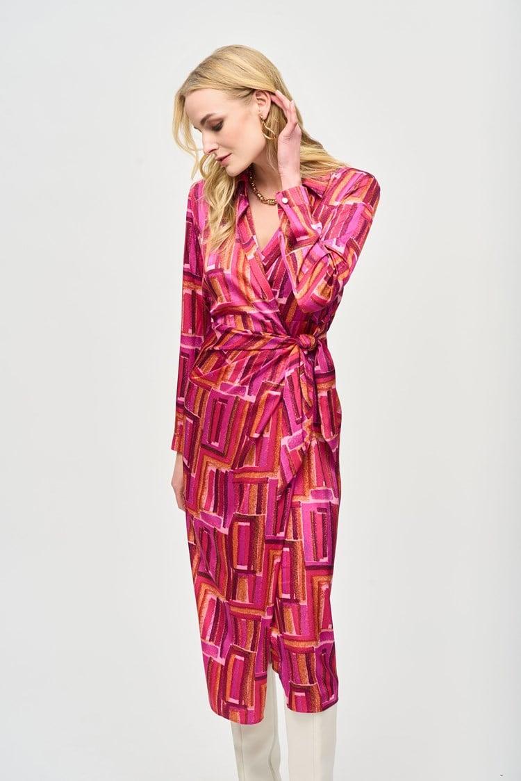 Satin Geometric Print Wrap Dress Product Image