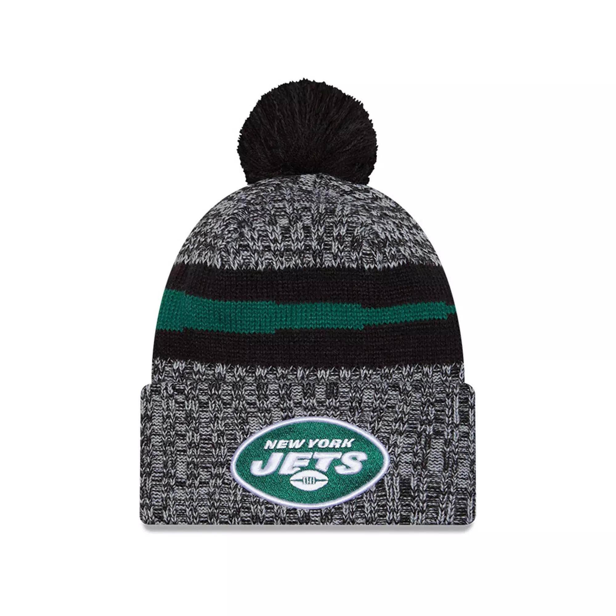 Men's New Era  Black New York Jets 2023 Sideline Cuffed Knit Hat With Pom Product Image