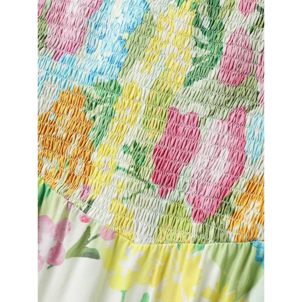 Plus Size Neon Heartbeat Floral Shirred Midi Dress Multicolor Women Round Neck Sleeveless Curvy BloomChic 18-20/2X Product Image