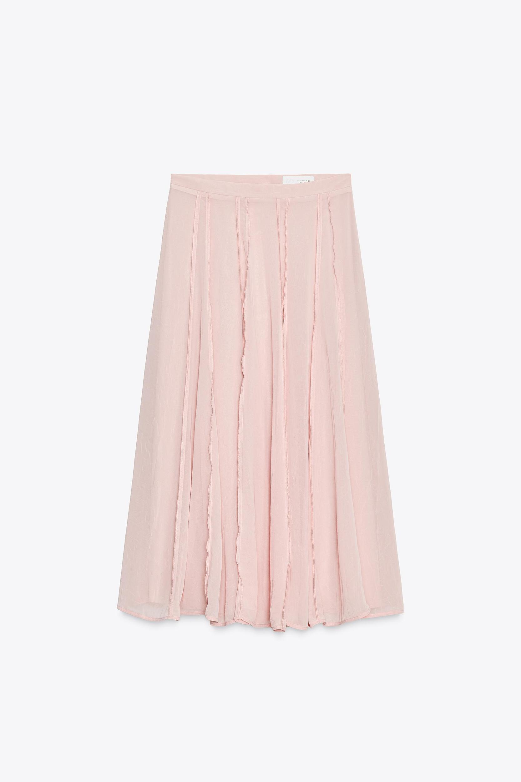 SEMI-SHEER TOPSTITCHED MIDI SKIRT Product Image