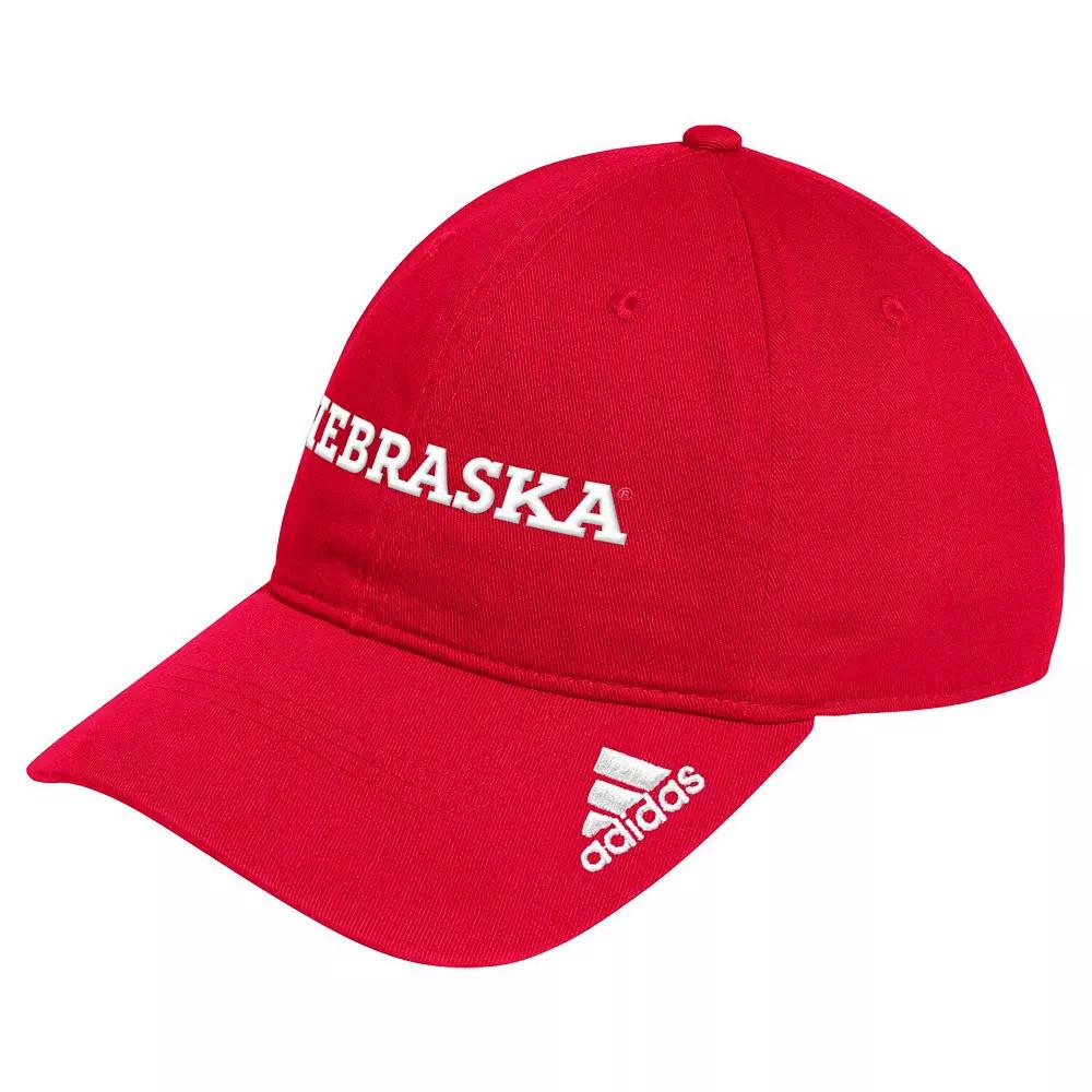 Men's adidas Scarlet Nebraska Huskers Locker Room Wordmark Slouch Adjustable Hat, Red Product Image