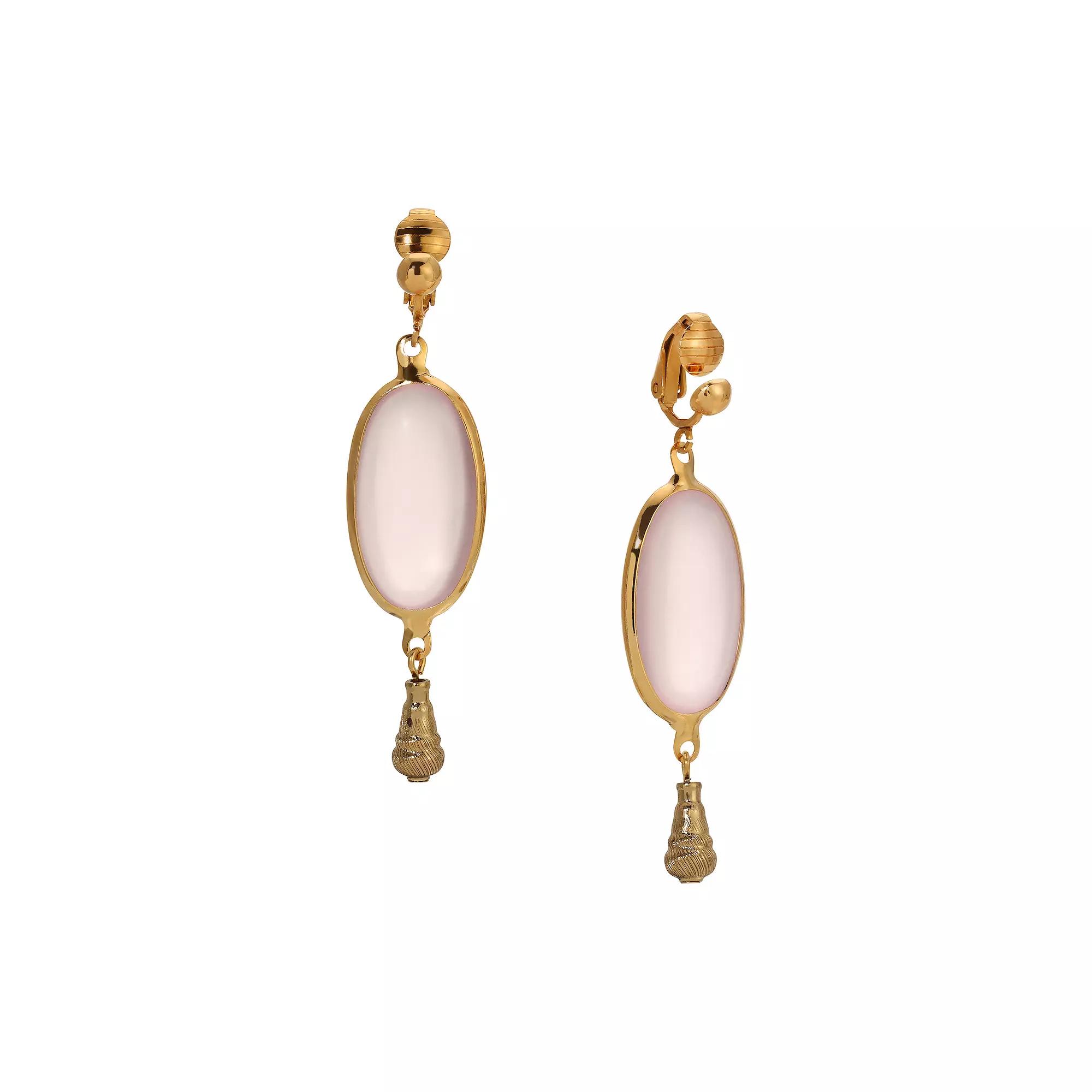 1928 Gold Tone Pink Stone Oval Drop Clip-On Earrings, Womens Product Image