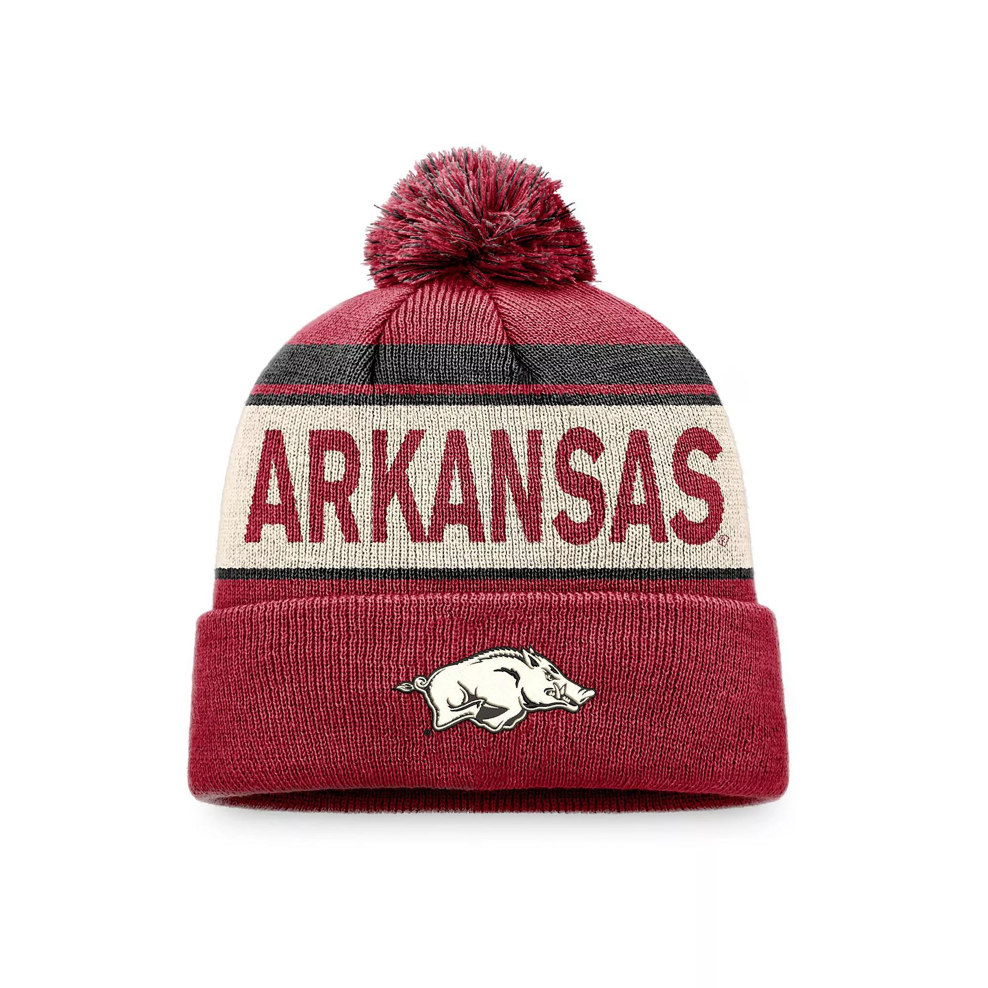 Men's Top of the World Cardinal Arkansas Razorbacks Prime Cuffed Knit Hat with Pom, Red Product Image
